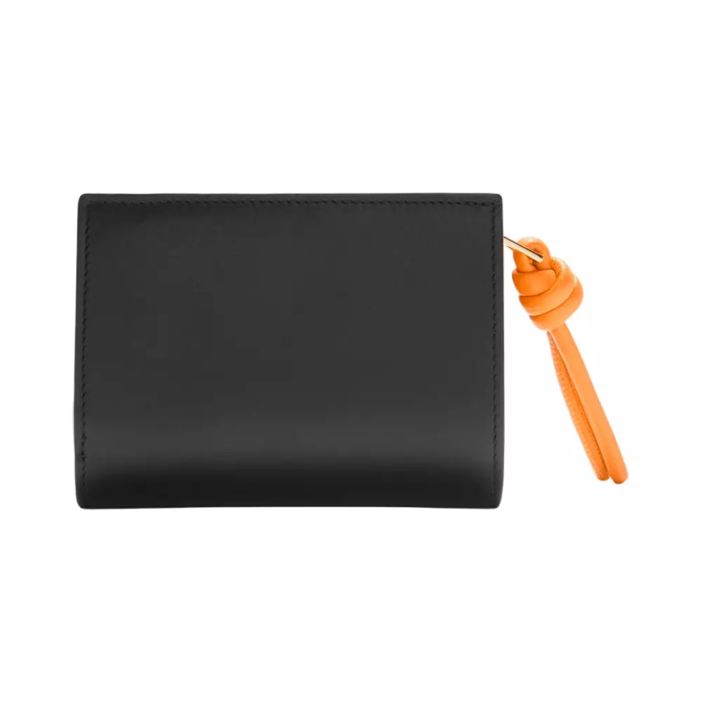 Knot Compact Wallet in Shiny Nappa Calfskin Black/Bright Orange