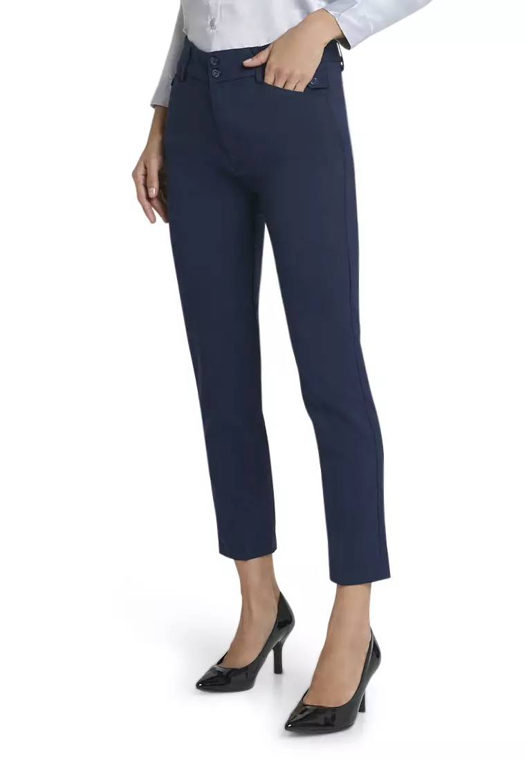 Winnie Celana Import Design Classic Long Pants Bawahan Wanita Formal - Biru Dongker
