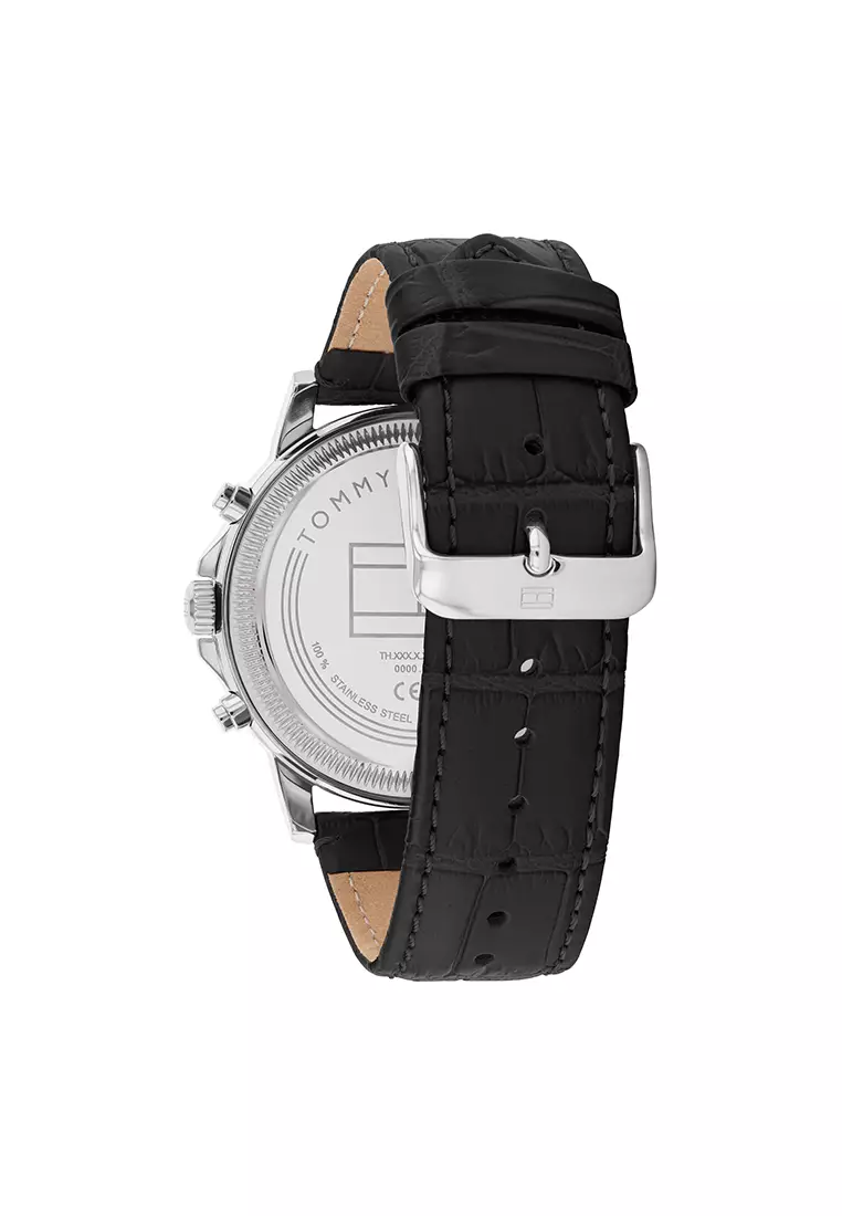 Men's Black Leather Strap and Black Dial Quartz Multifunction Watch - TH1710605