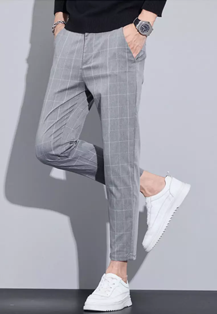 Man's Checked Slim Ankle Suit Pants