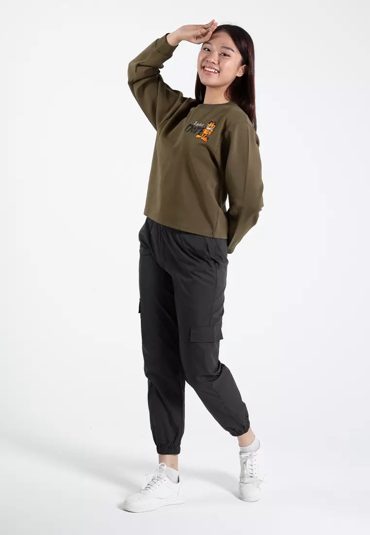 Forest Ladies Polyester Elastic Waisted Cargo Pants Women Casual Jogger Long Pants - 810494-03DkGrey