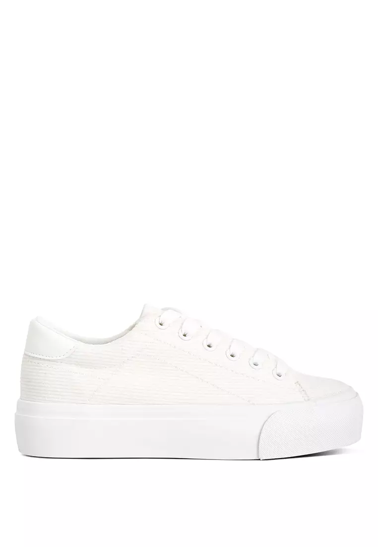 Discount on London Rag  shoes - SKU: White Flatform Canvas Sneakers