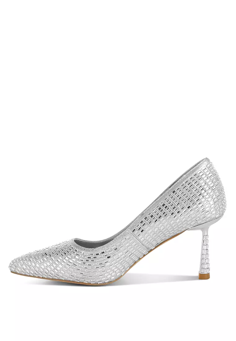 Rhinestones Embellished Pumps in Silver