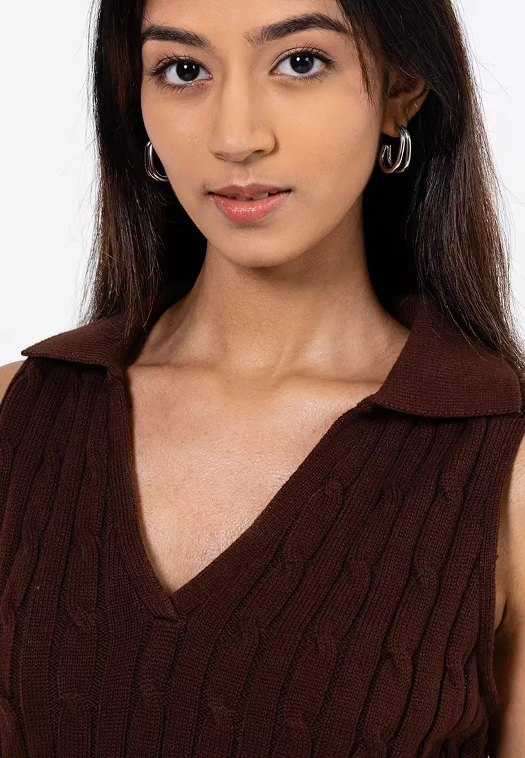 Erin Collared Cable Knit Top
