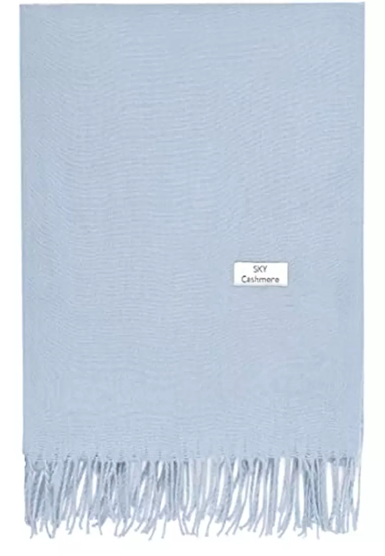 Plain Cashmere Virgin wool Pashmina Syal Wanita Baby Blue