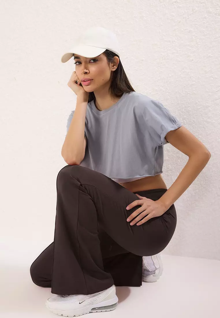 Brown Diver/Scuba Fabric Binding Detailed Sports Knitted Sweatpants Thmss25Ea00003