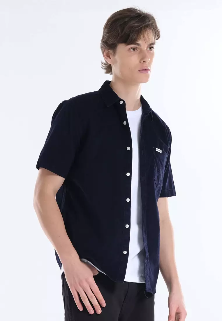 Button Down Short Sleeve Polo for Men in Navy Color