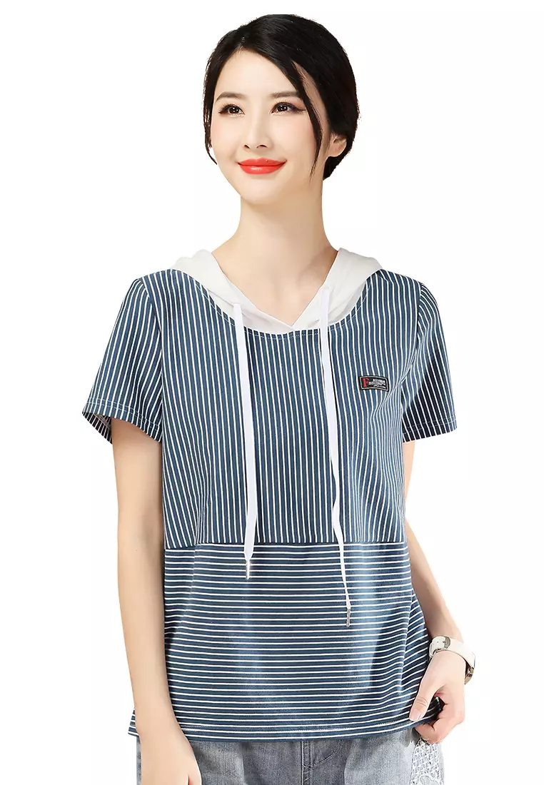 Casual striped hooded clearance sweater
