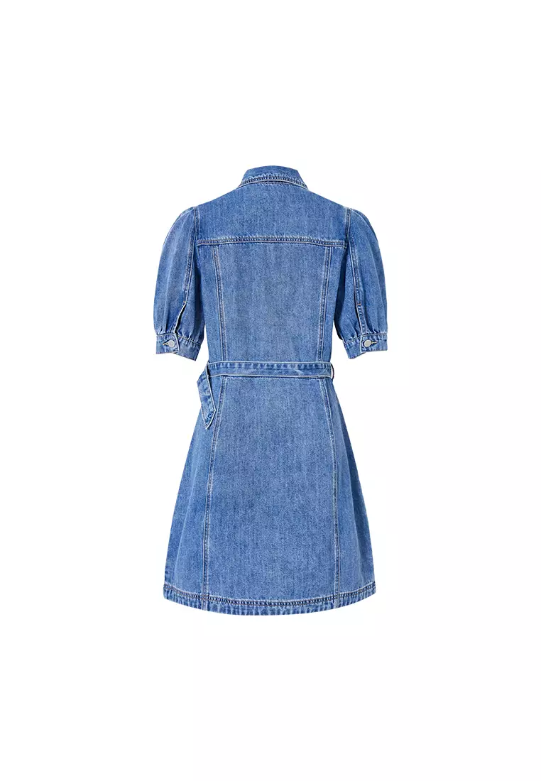 Denim Shirt Dress with Waist Belt