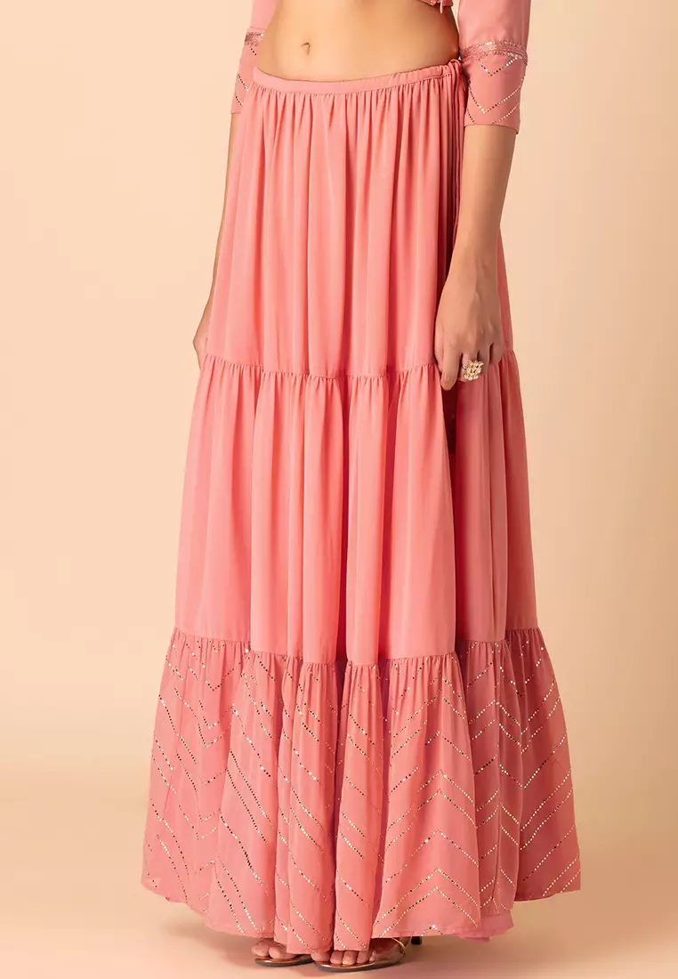 Pink Tiered Lehenga Skirt