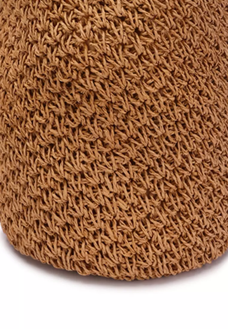 Woven Straw Satchel Bag in Brown