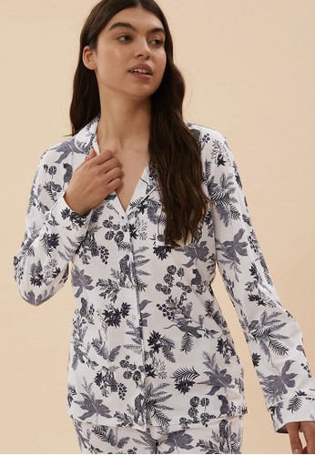 Marks & Spencer white Cotton Modal Revere Collar Floral Pyjama Set 37AD8AA008FD00GS_1