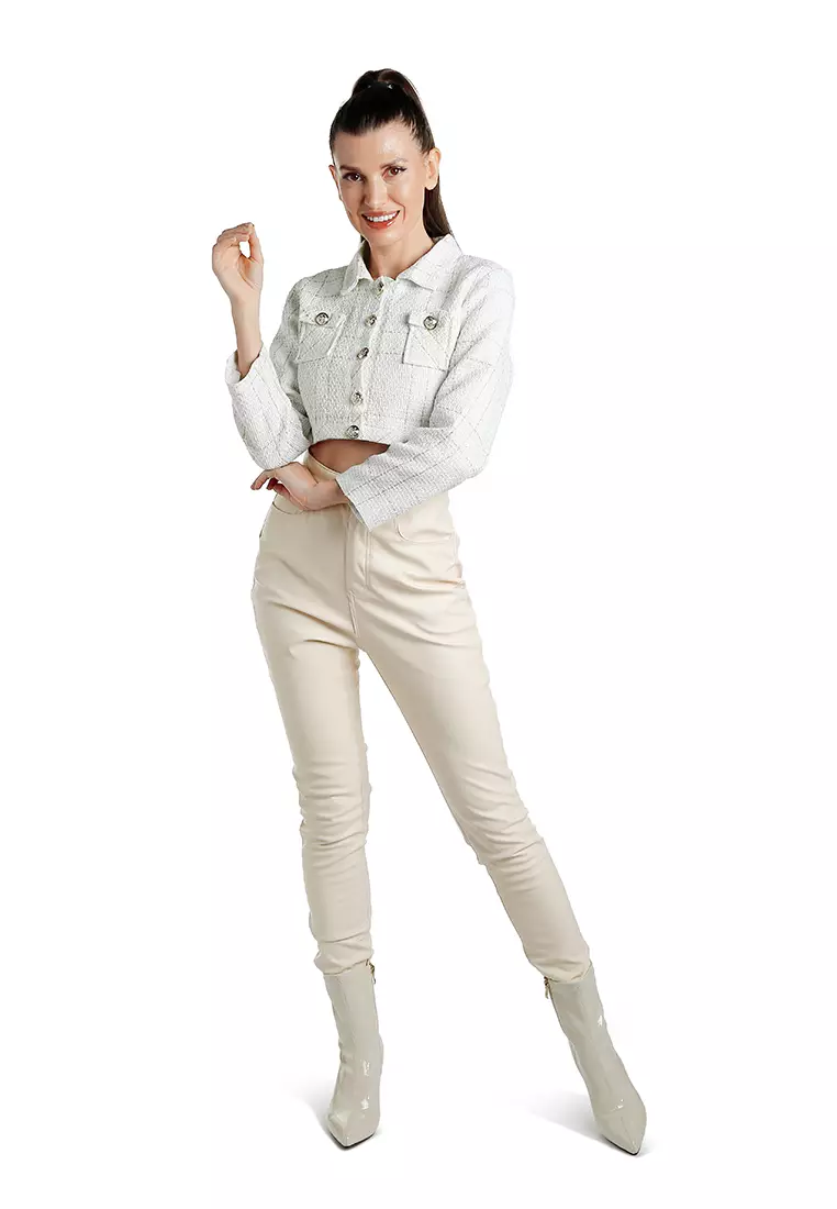 Woven Button-Down Flap Pocket Jacket in Off White