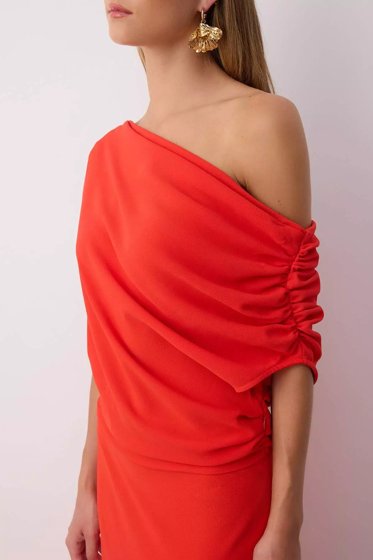 Red A Line Boat Neck Midi Stylish Dress