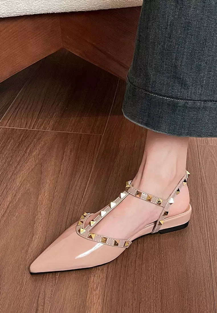 3CM Rivet T-strap Slingback Mid Heels WW875-5
