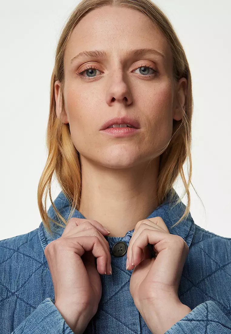 Pure Cotton Denim Quilted Shacket