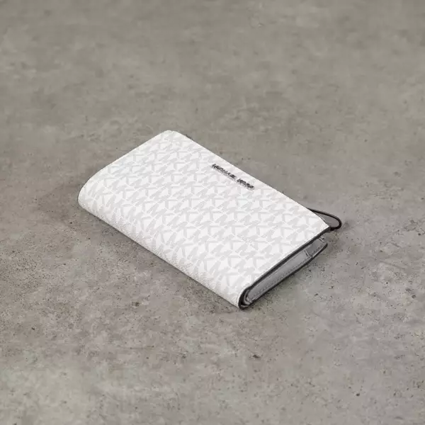 Jual MICHAEL KORS Dompet MICHAEL KORS MONOGRAM GREY WHITE FLAP BIFOLD ...