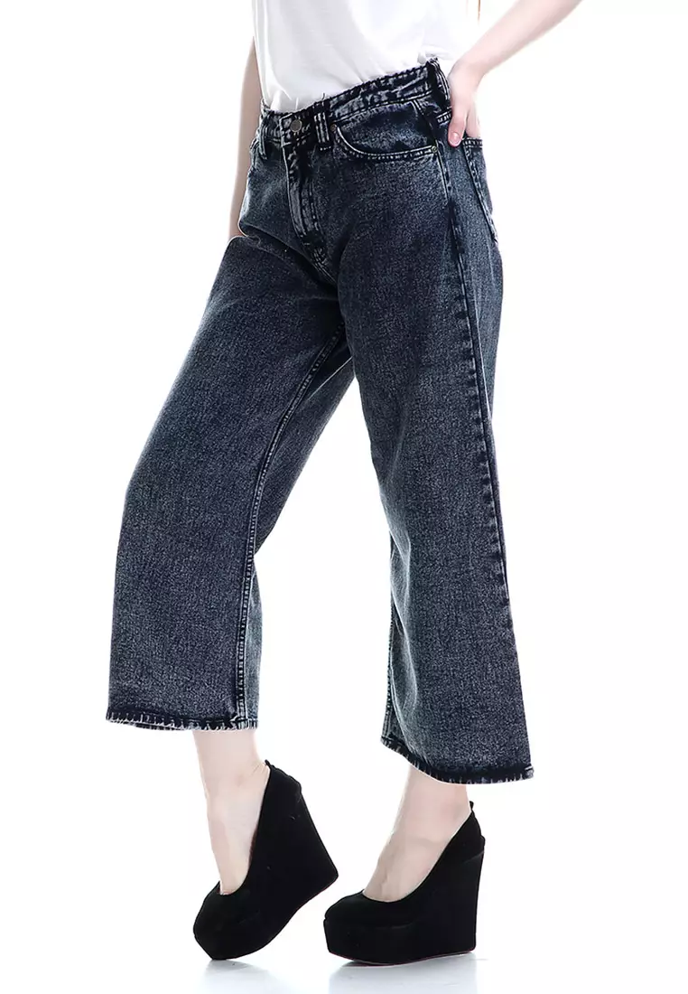 Jayla Celana Jeans Panjang Wanita Kulot High Waist Woman - Black Snow