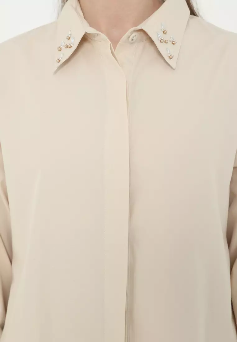 Cream Shirt Cotton With Sequin Details By Brilliant Girl Warna CREAM