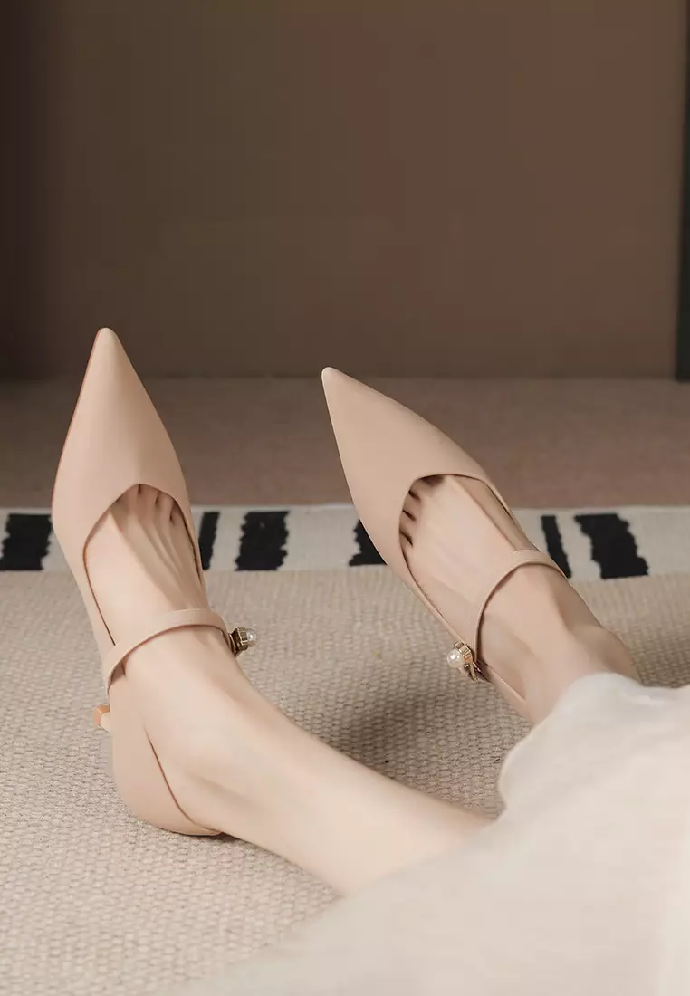 6CM Pearl Strap Satin Wedding Heels XJ3356-3