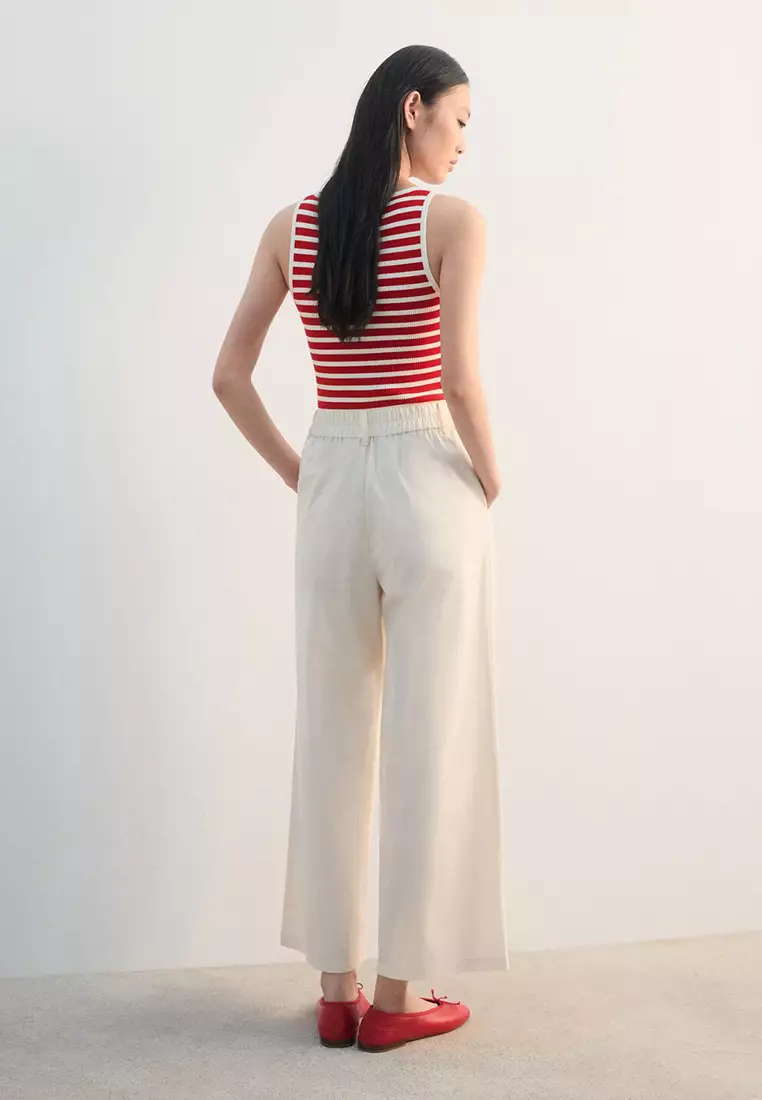 Wide Leg Cropped Trousers With Darts