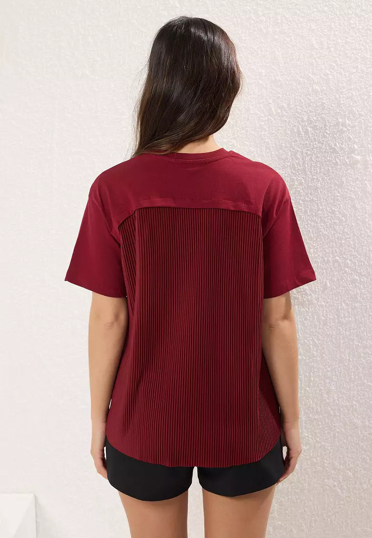Claret Red Oversize/Wide Pattern Pleated Detailed Knitted Blouse TWOSS25BZ00466