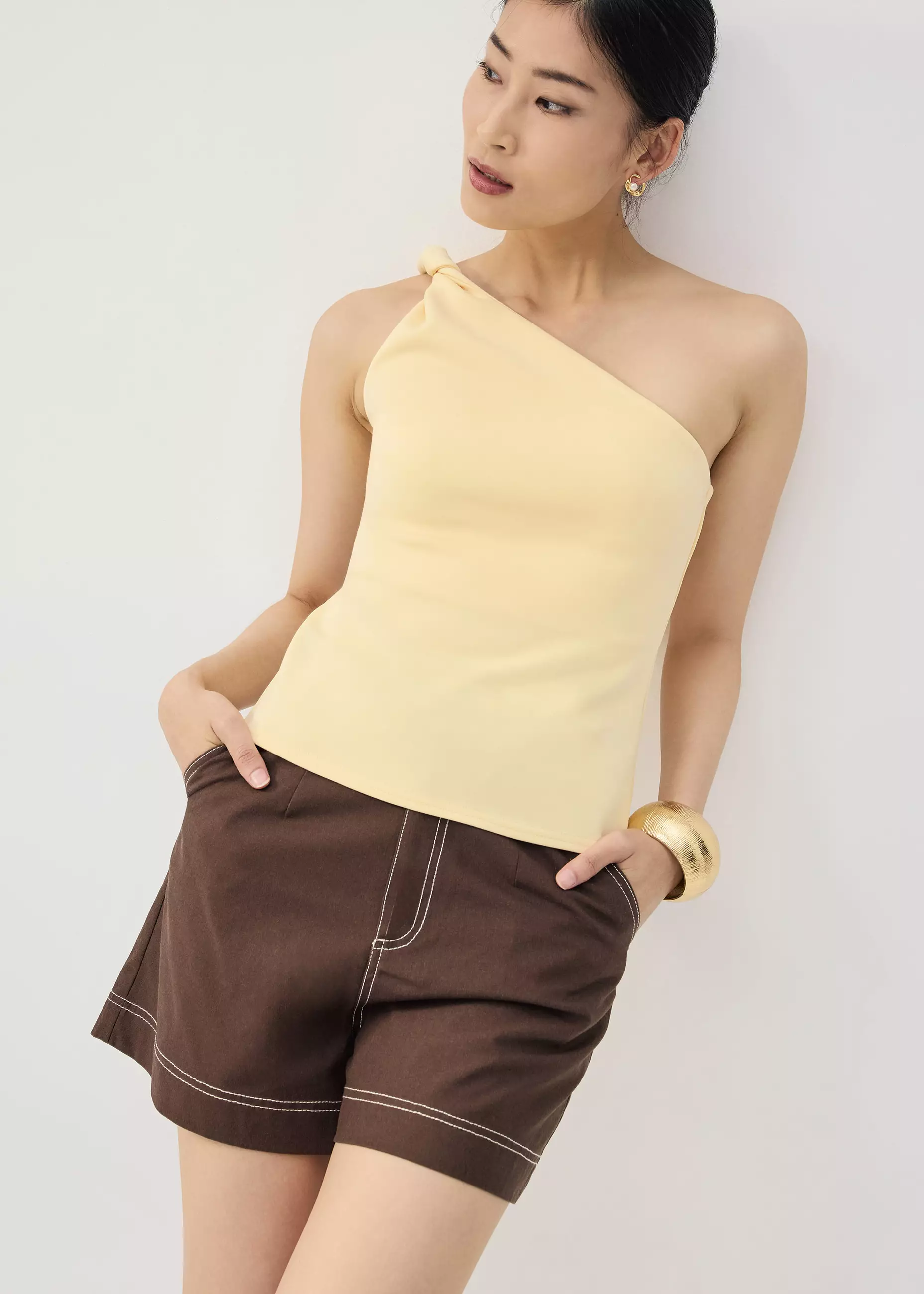 Atasan Wanita - Tencel Shoulder Twist Toga Fitted Top