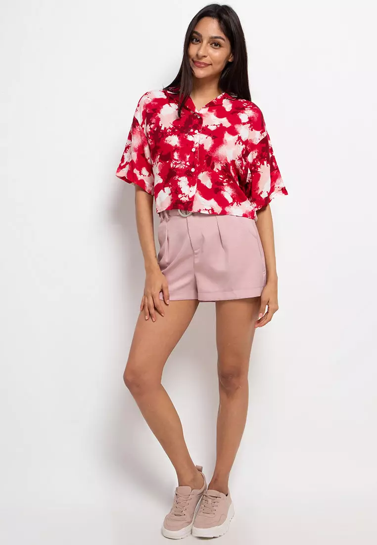 Nade Japan FT070 Kemeja Wanita Kasual Pantai Rayon Coral Pink