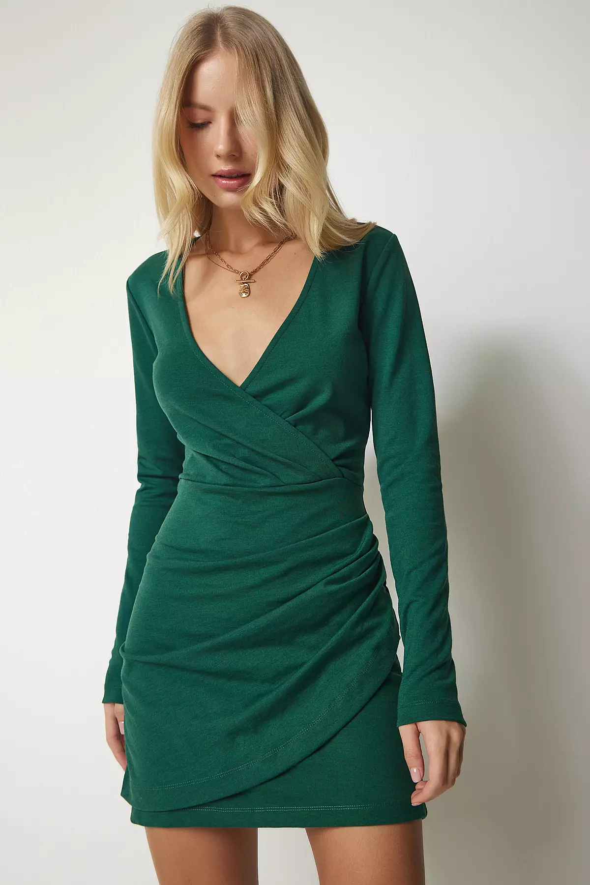 Woven Elegant Dress with Wrapped Collar