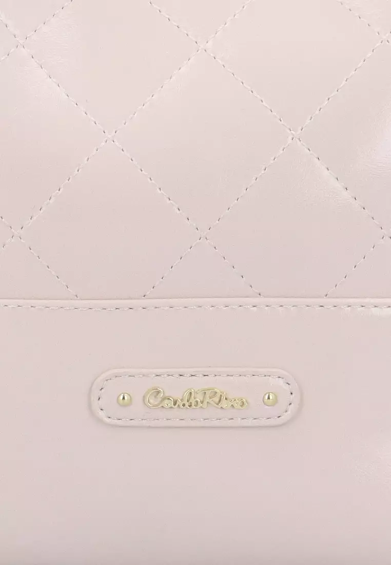 The Aurora Quilted Top Handle Bag - Medium Beige