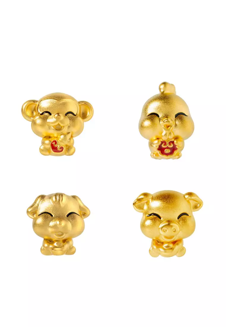TOMEI [2026 Edition] Chubby Zodiac Charm with Red Rope Bracelet, Yellow Gold 999