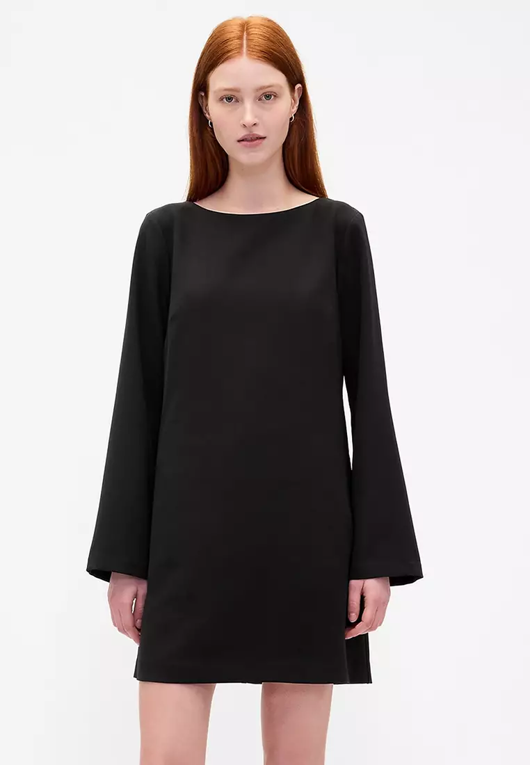 Long Sleeve Boat Neck Mini Shift Dress
