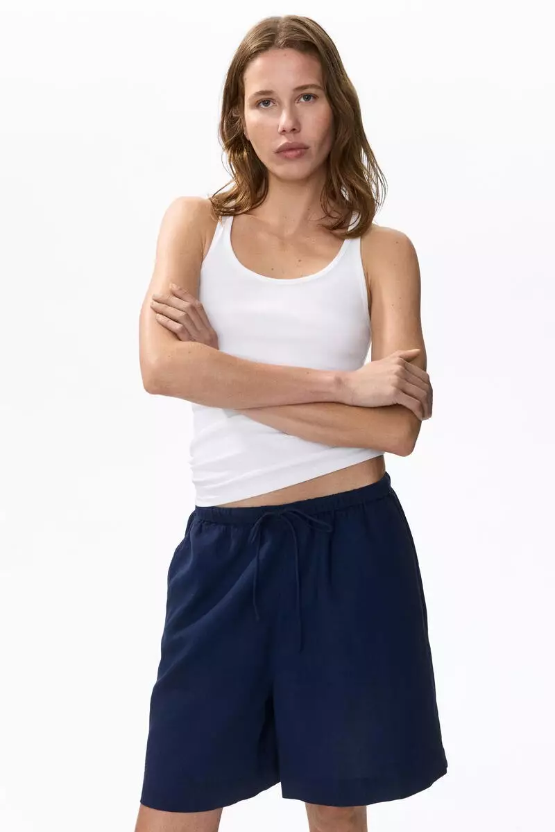Linen-blend drawstring shorts