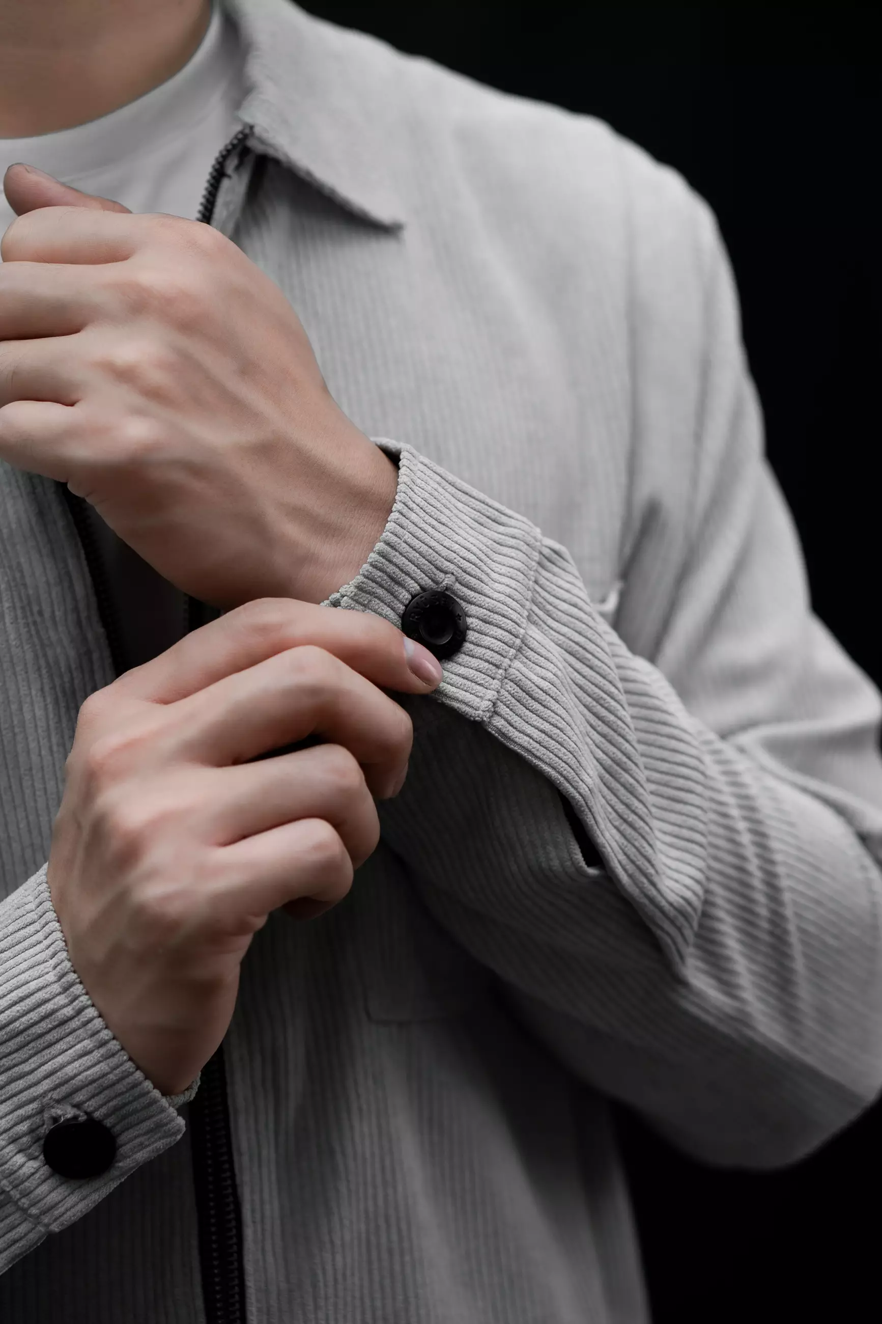 Ryusei Jaket Pria Boxy Fit Corduroy Light Grey