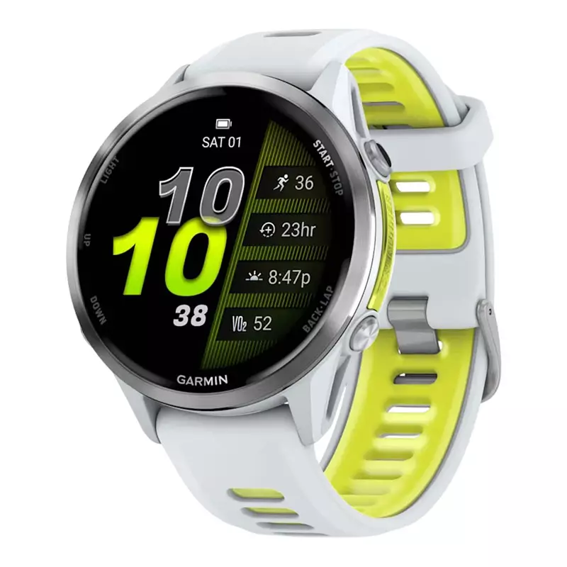 Jam Tangan Unisex Garmin Forerunner 970 010-02969-61 Smartwatch Titanium Whitestone/Translucent Amp Yellow Band