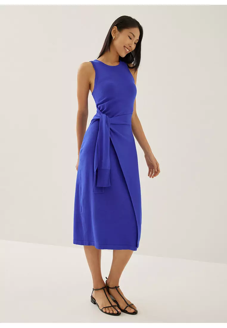 Dress Wanita - Aliyah Knit Column Wrap Midi Dress
