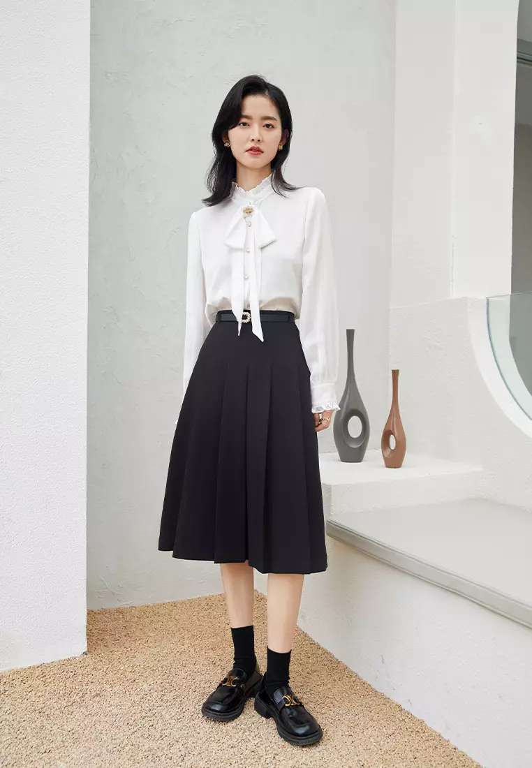 Long Sleeve Ruffle Collar Shirt with Bow Tie