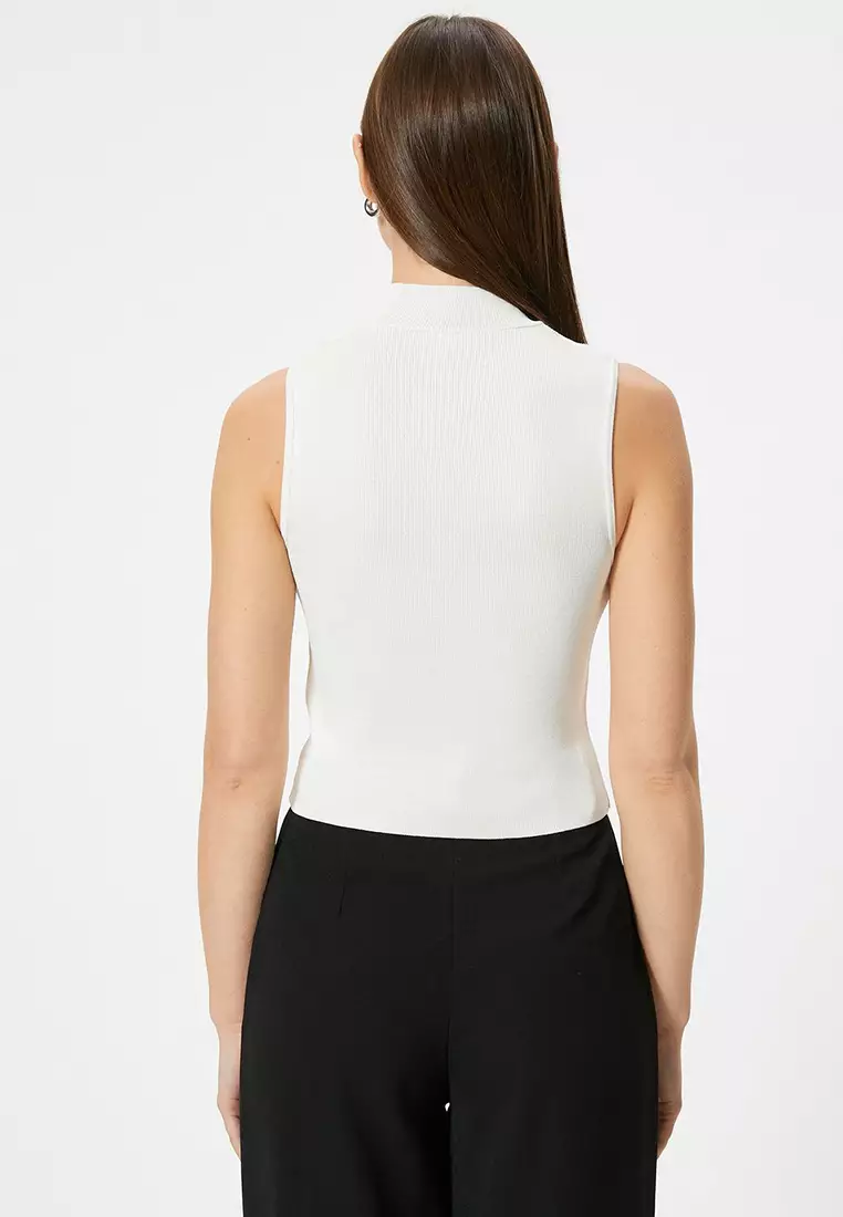 Sleeveless Mock Neck Rib Top