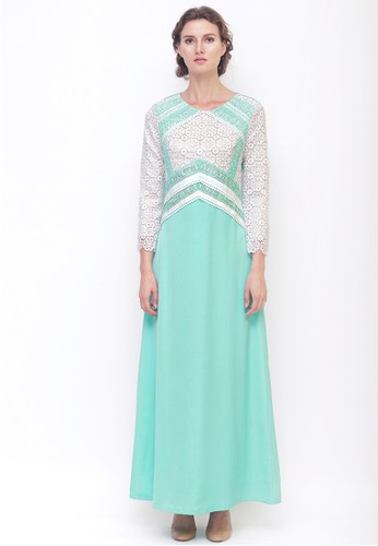Belania Lace Long Dress Green