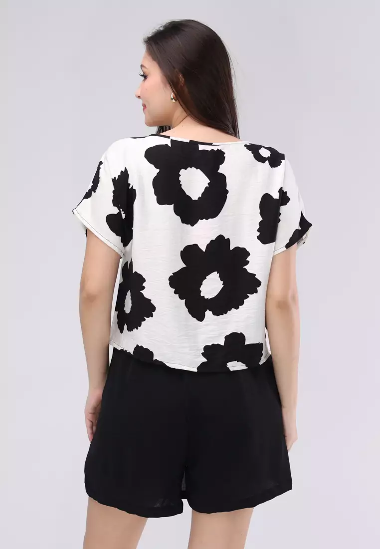 Printed Linen & Wrinkles Linen Short Sleeves Terno Skort