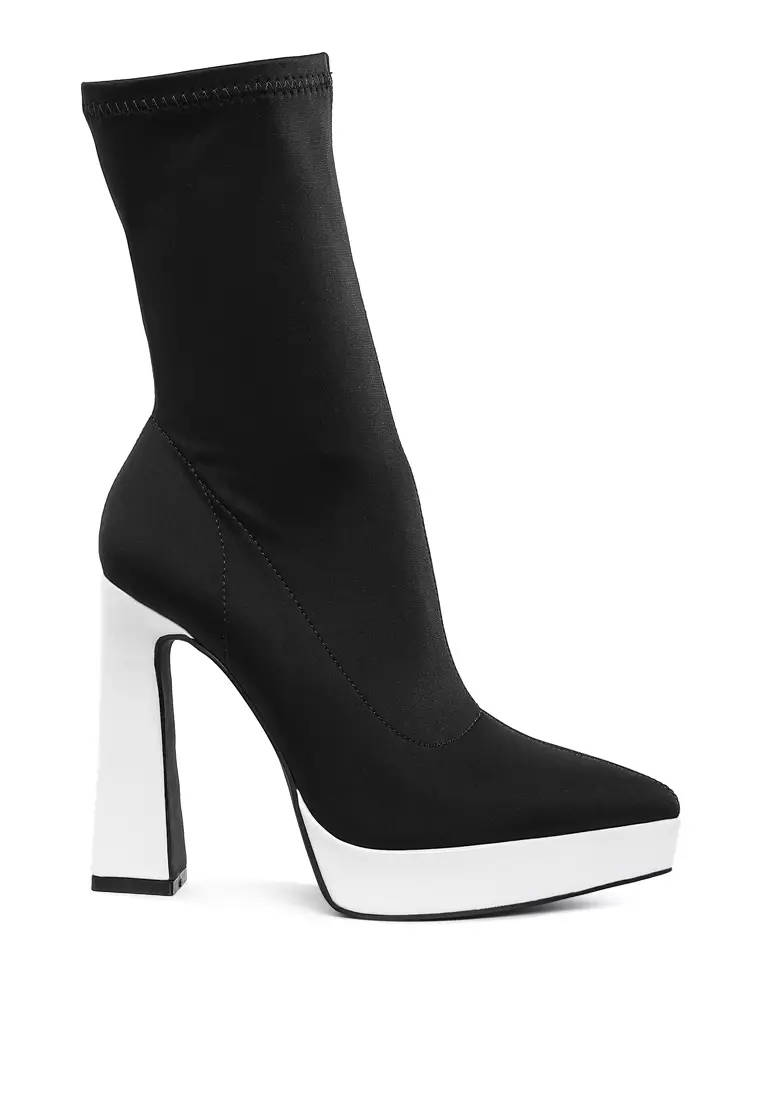 Discount on London Rag  shoes - SKU: Contrasting Platform Detail Sock Boots in Black/White