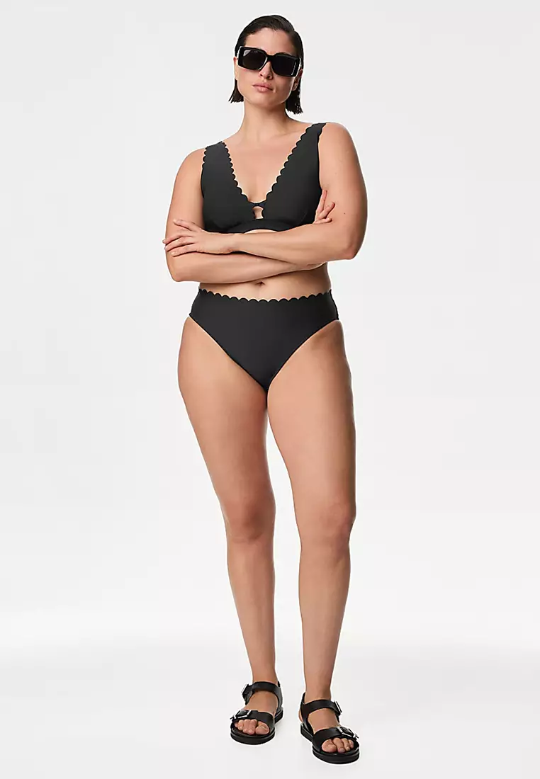 Neoprene Scallop High Leg Bikini Bottoms
