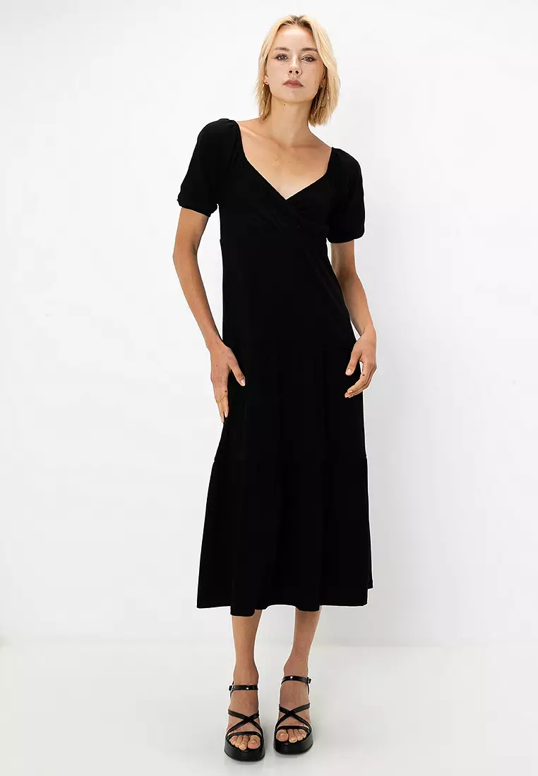 Buy ASOS Design Petite Short Sleeves Wrap Tiered Midi Dress Online | ZALORA  Malaysia