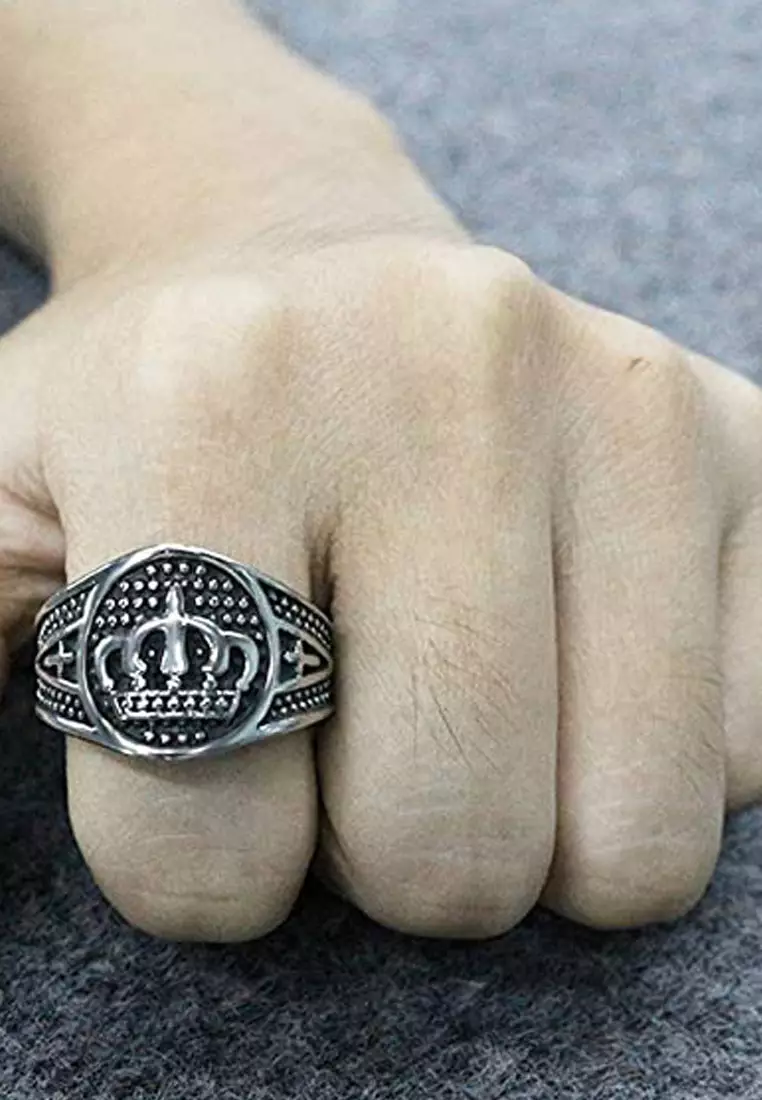 Crown Stainless Steel Ring Cincin Pria Silver