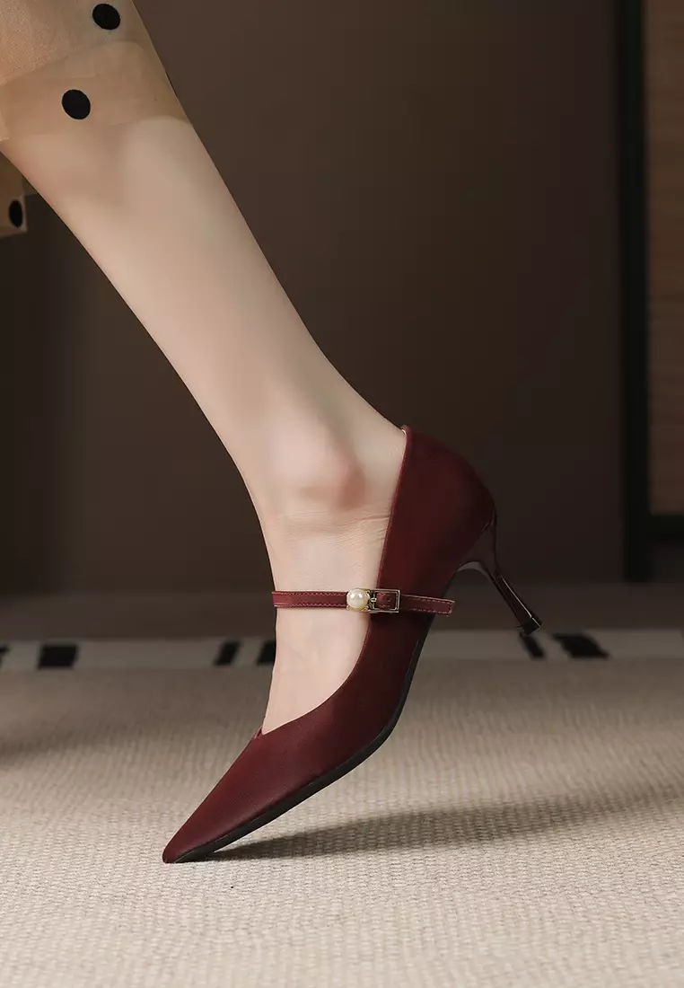 6CM Pearl Strap Satin Wedding Heels XJ3356-3