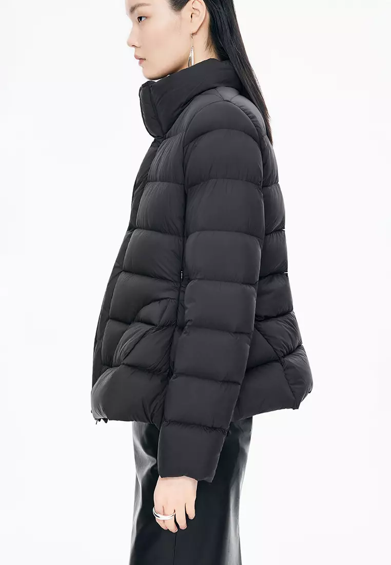 混紡90白鴨絨橫切線修身短款羽絨服