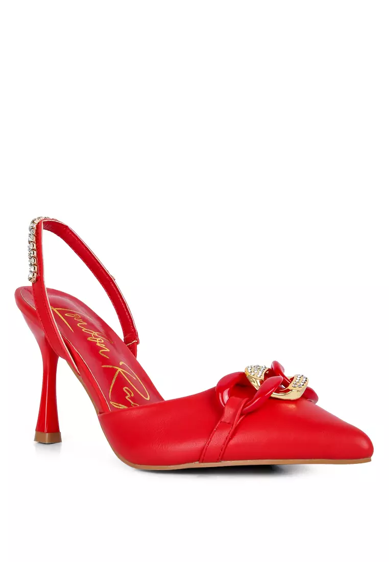 Buy London Rag Red Diamante Metal Chain Sandals 2024 Online