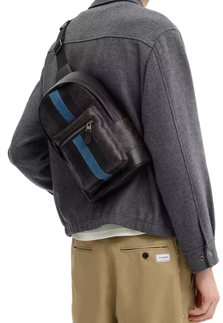 West Pack Bag In Signature Canvas With Varsity Stripe - Walnut/ Multi CDC53