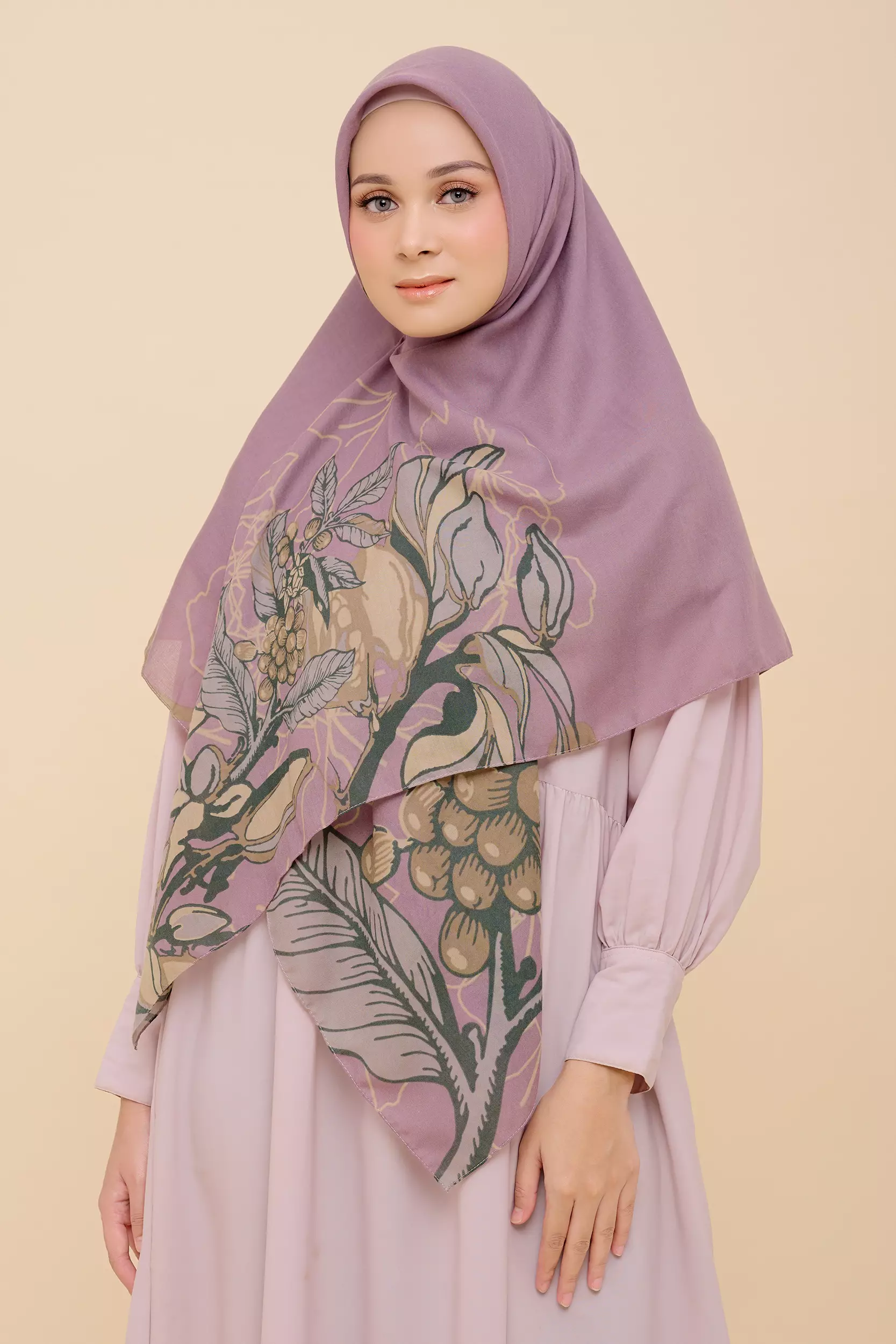 Year End Sale - ZM Zaskia Mecca - Hijab Syari Adonara Purple Scarf Kerudung Segi Empat Wangi Water Splash