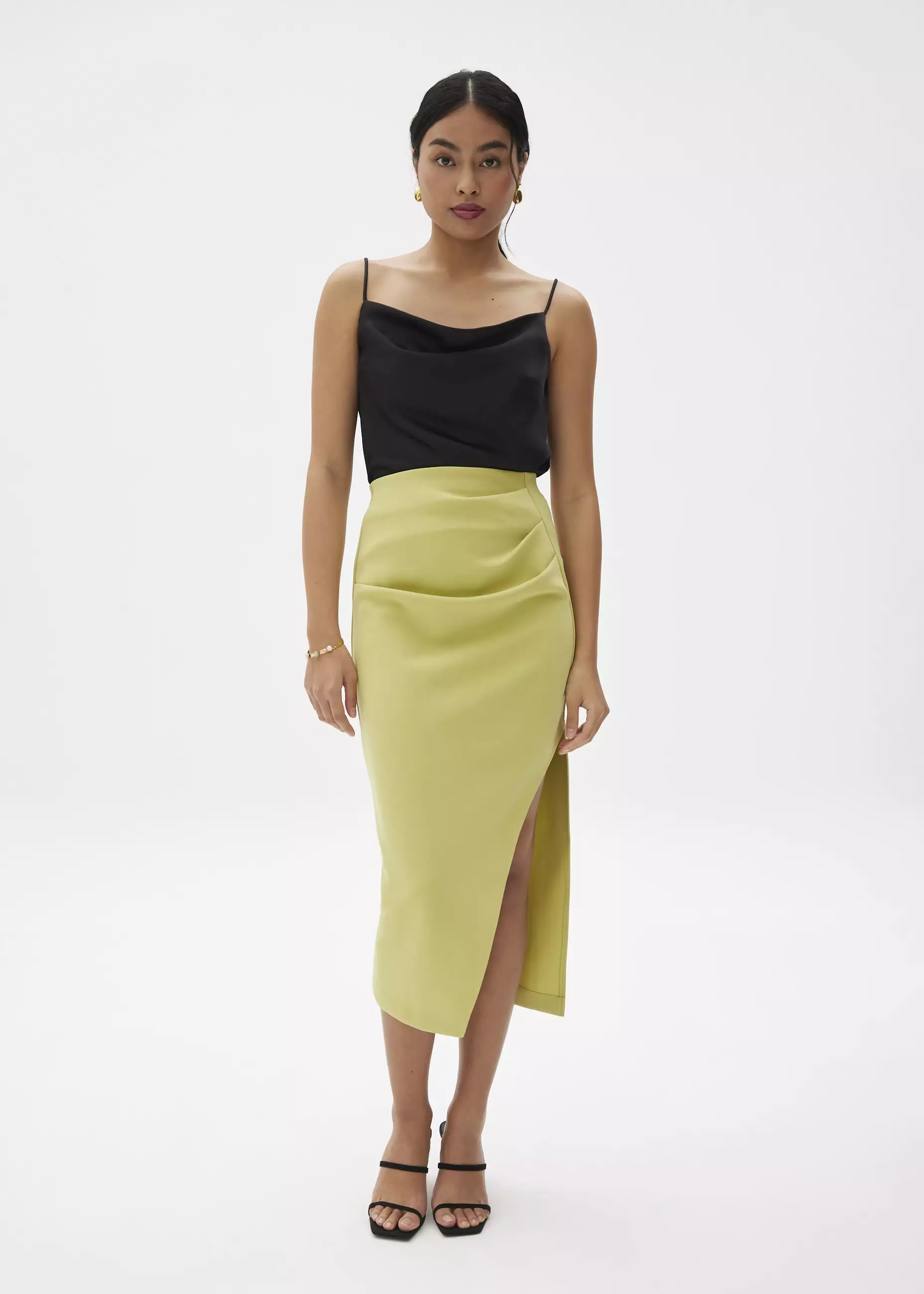 Rok Wanita - Divya Asymmetric Drape Midi Skirt
